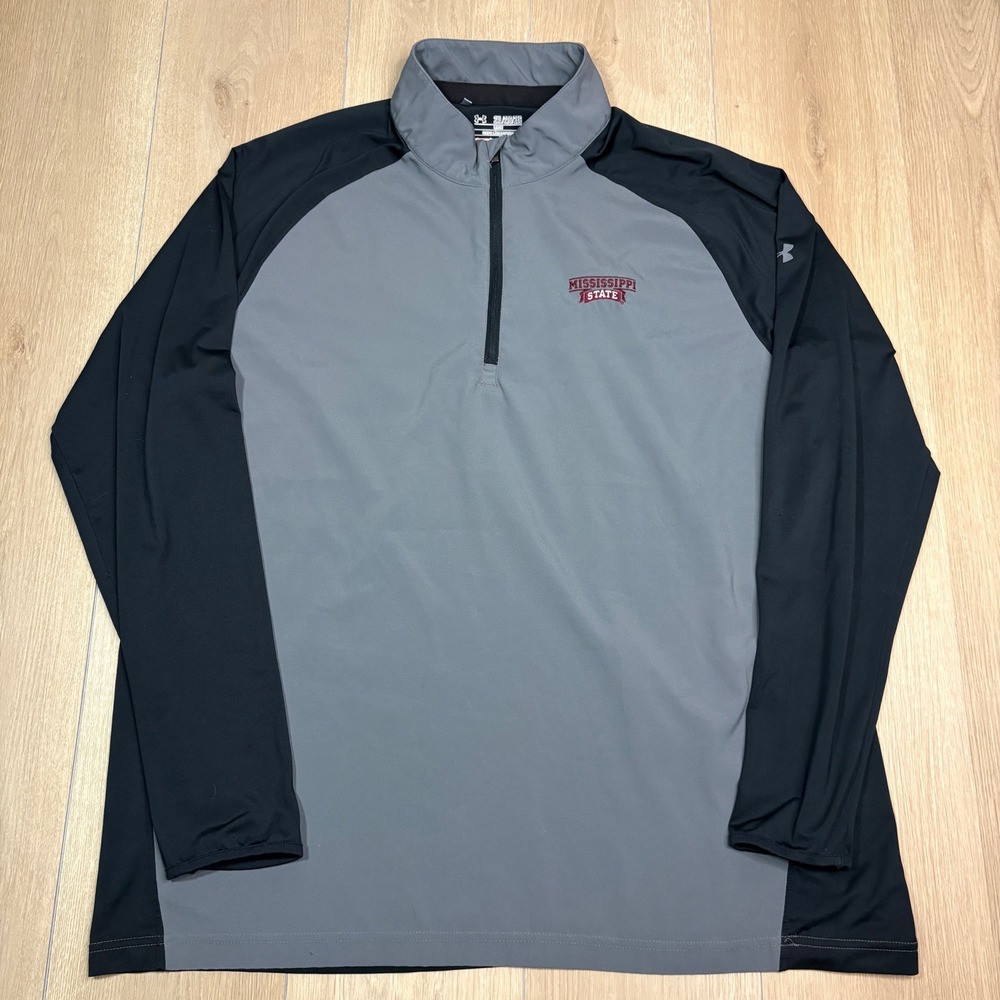 Under Armour Mississippi State Bulldogs 1/4 Zip Pullover Mens 2XL Gray Black